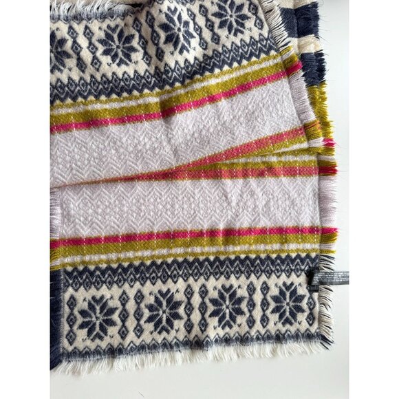 ZARA Multicolor Striped Snowflake Acrylic Knit Large Rectangle Blanket Scarf - Picture 4 of 9
